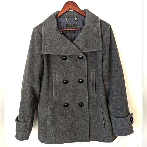 Aritzia Babaton Howell Grey Wool Cashmere Blend Peacoat Womens Sz L High Neck - Picture 1 of 15